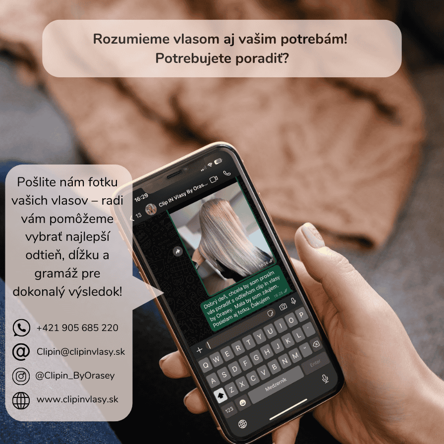Pošlite nám fotku vašich vlasov – radi vám pomôžeme vybrať najlepší odtieň, dĺžku a gramáž pre dokonalý výsledok!
